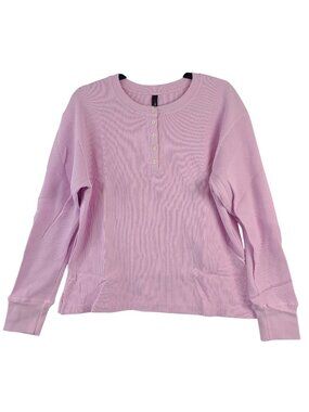 NEW American Giant Women's Pink Waffle Knit Long Sleeve Henley Shirt Size L